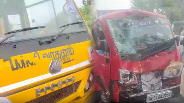 பள்ளி வாகனங்கள் நேருக்கு நேர் மோதல்..! 3 மாணவர்கள் காயம்...!