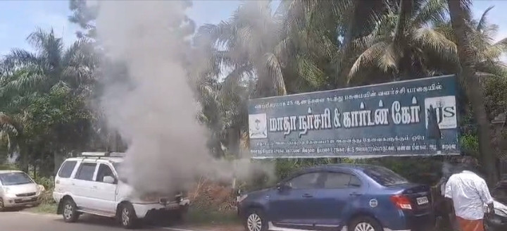 திடீர் பரபரப்பு...! தீப்பற்றி எரிந்த கார்...!