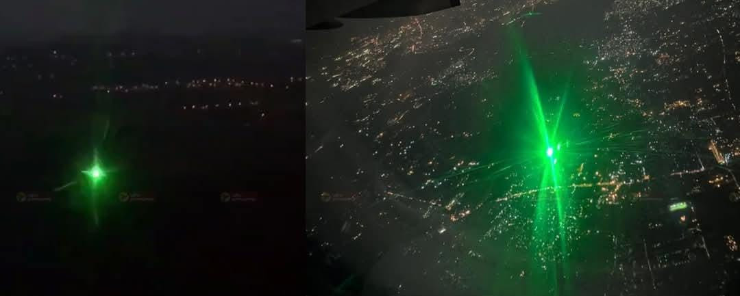 திடீர் பரபரப்பு...!  விமானம் மீது லேசர் லைட்...! போலீசார் தீவிர விசாரணை..!