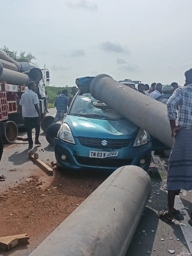 ராட்சச குழாய் விபத்து...! அதிர்ஷ்டவசமாக தப்பி உயிர்...!